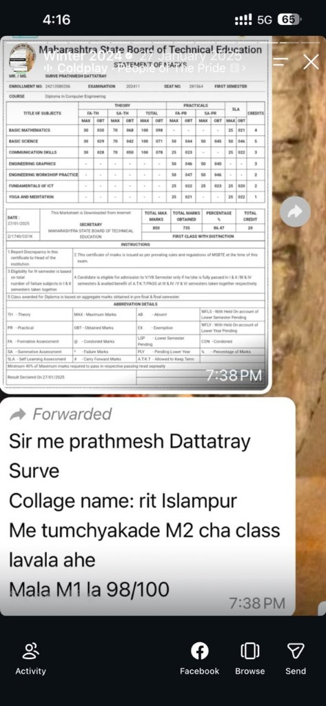Prathmesh Surve Basic Maths 98/100 Result